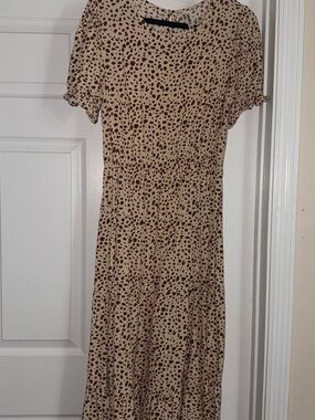 Grecerelle Leopard Print Maxi Dress - Beige & Brown Tiered Short Sleeve